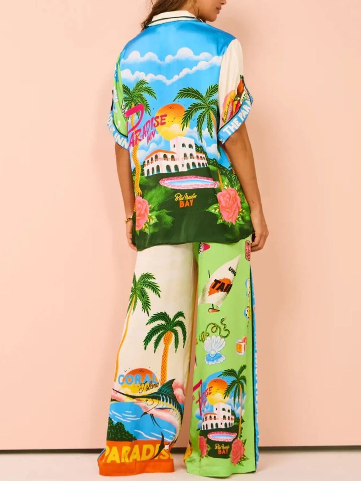 Printed Half Sleeve Shirt and Wide Leg Pants Set