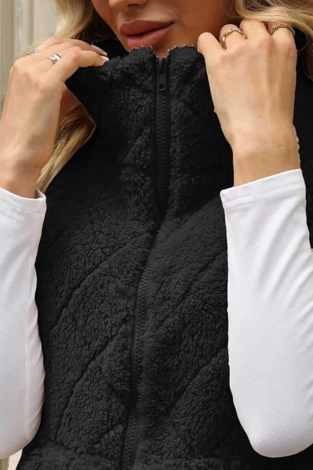 Fuzzy Plaid Texture Zip Up Vest Coat 100100915540550 35 Affordable Fashion Under $100 Jerry's Apparel 