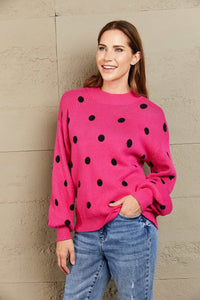 Angel Wings Woven Right Polka Dot Round Neck Dropped Shoulder Sweater