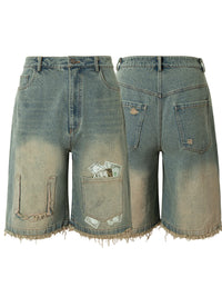Men's Frayed Hem Denim Shorts