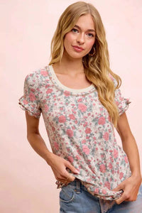 BiBi Rose Printed Slub Knit Ruffled Sleeves Top 100100307291292 38 Affordable Fashion Under $100 Jerry's Apparel 