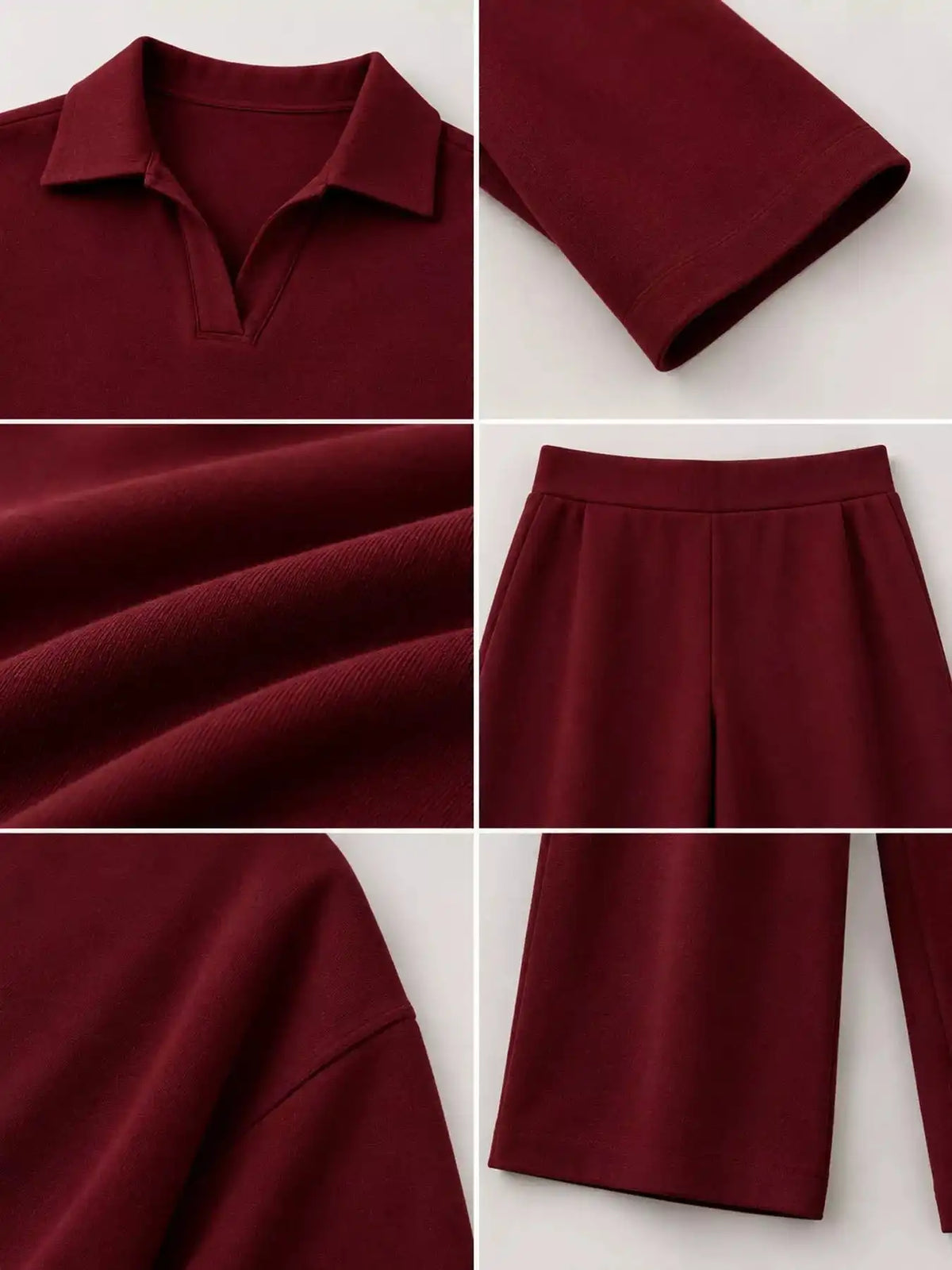 Polo Collar Top and Wide-Leg Pants Set 101001876960393 74 Affordable Fashion Under $100 Jerry's Apparel 