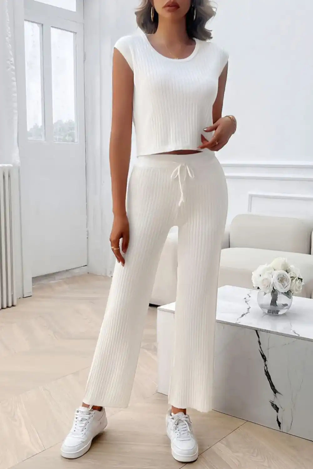 Devine Ribbed Round Neck Top and Pants Set 100100643541406 76 Affordable Fashion Under $100 Jerry's Apparel 