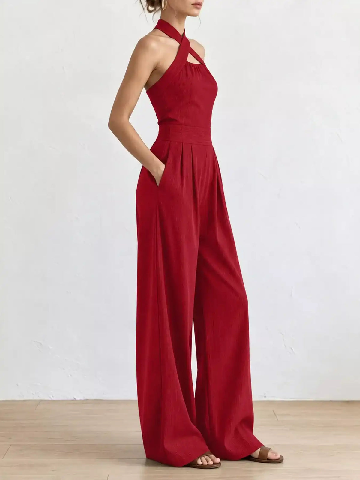 Full Size Halter Neck Wide-Leg Jumpsuit Plus Size 101001857800379 54 Affordable Fashion Under $100 Jerry's Apparel 