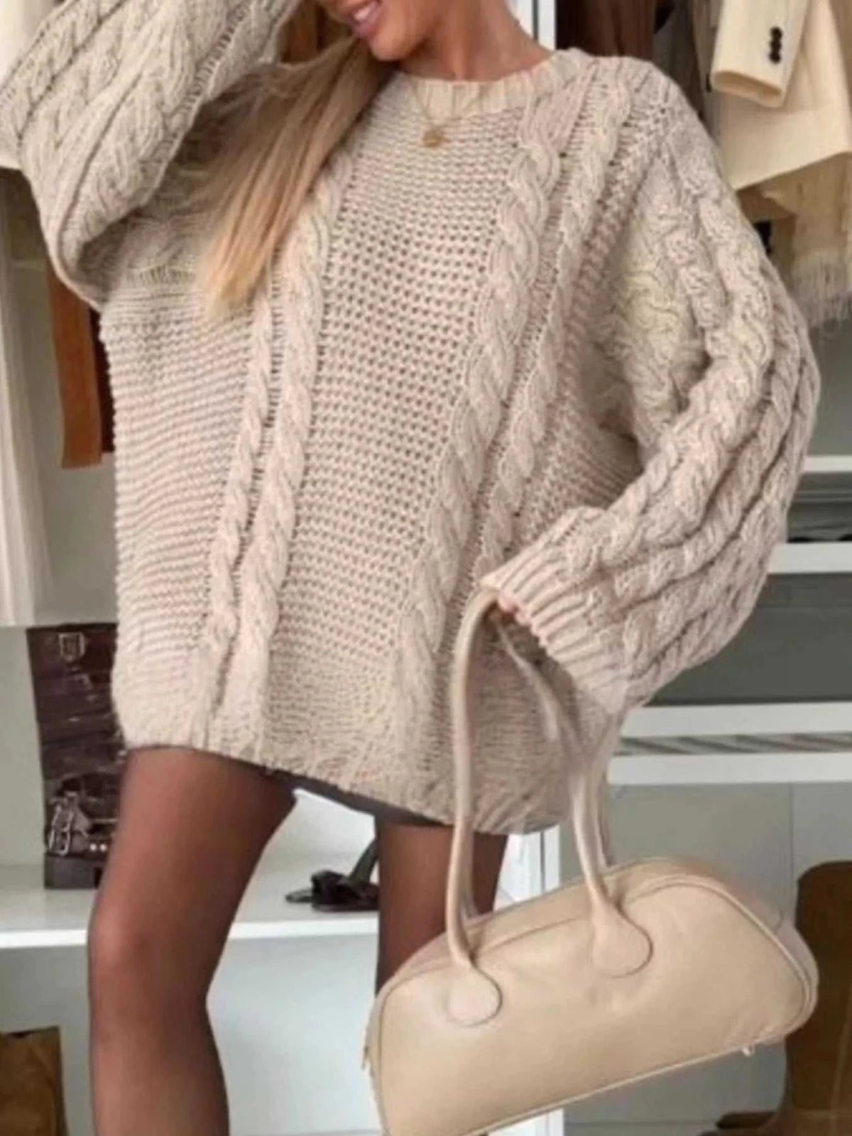 Cable Knit Round Neck Oversized Sweater 100100564539498 61 Affordable Fashion Under $100 Jerry's Apparel 