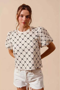 SO ME Bow Texture Woven Bubble Sleeve Top 100100611111697 44 Affordable Fashion Under $100 Jerry's Apparel 