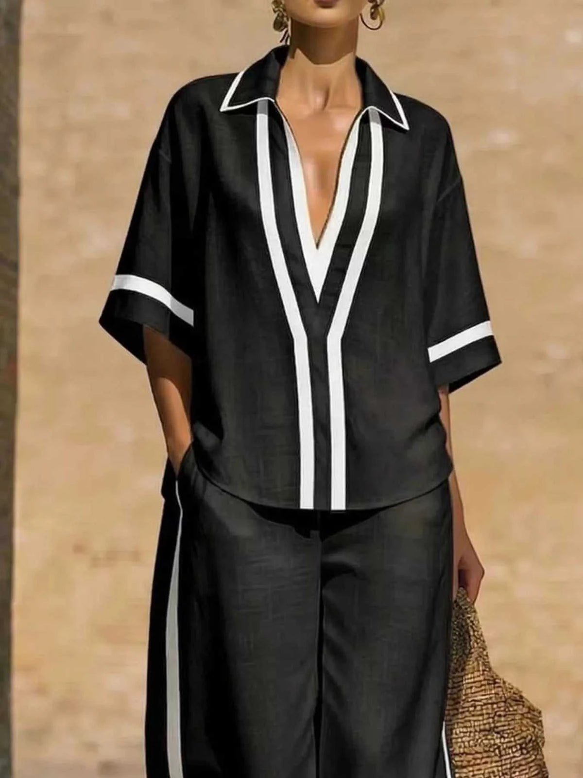 Full Size Contrast Trim Top and Pants Set Plus Size 100100614502241 43 Affordable Fashion Under $100 Jerry's Apparel 