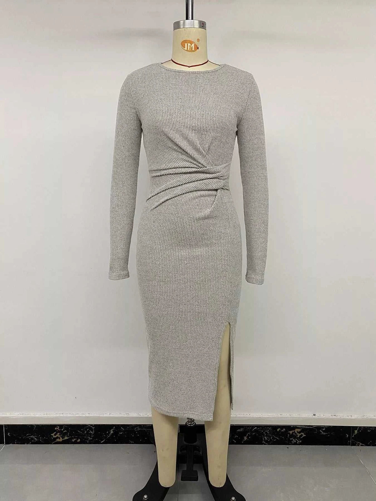 Ribbed Knit Twist Front Long Sleeve Midi Dress with Slit 100100143794005 32 Affordable Fashion Under $100 Jerry's Apparel 