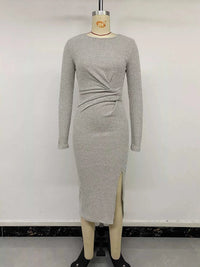 Ribbed Knit Twist Front Long Sleeve Midi Dress with Slit 100100143794005 32 Affordable Fashion Under $100 Jerry's Apparel 