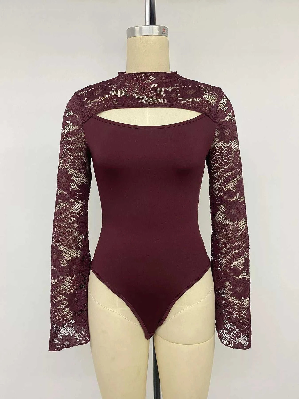 Lace Cut-out Flare Sleeve Bodysuit 100100328113938 32 Affordable Fashion Under $100 Jerry's Apparel 