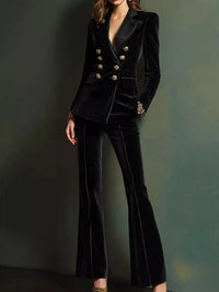Velvet Double-Breasted Blazer and Flare Pant Set 101001325286323 92 Affordable Fashion Under $100 Jerry's Apparel 