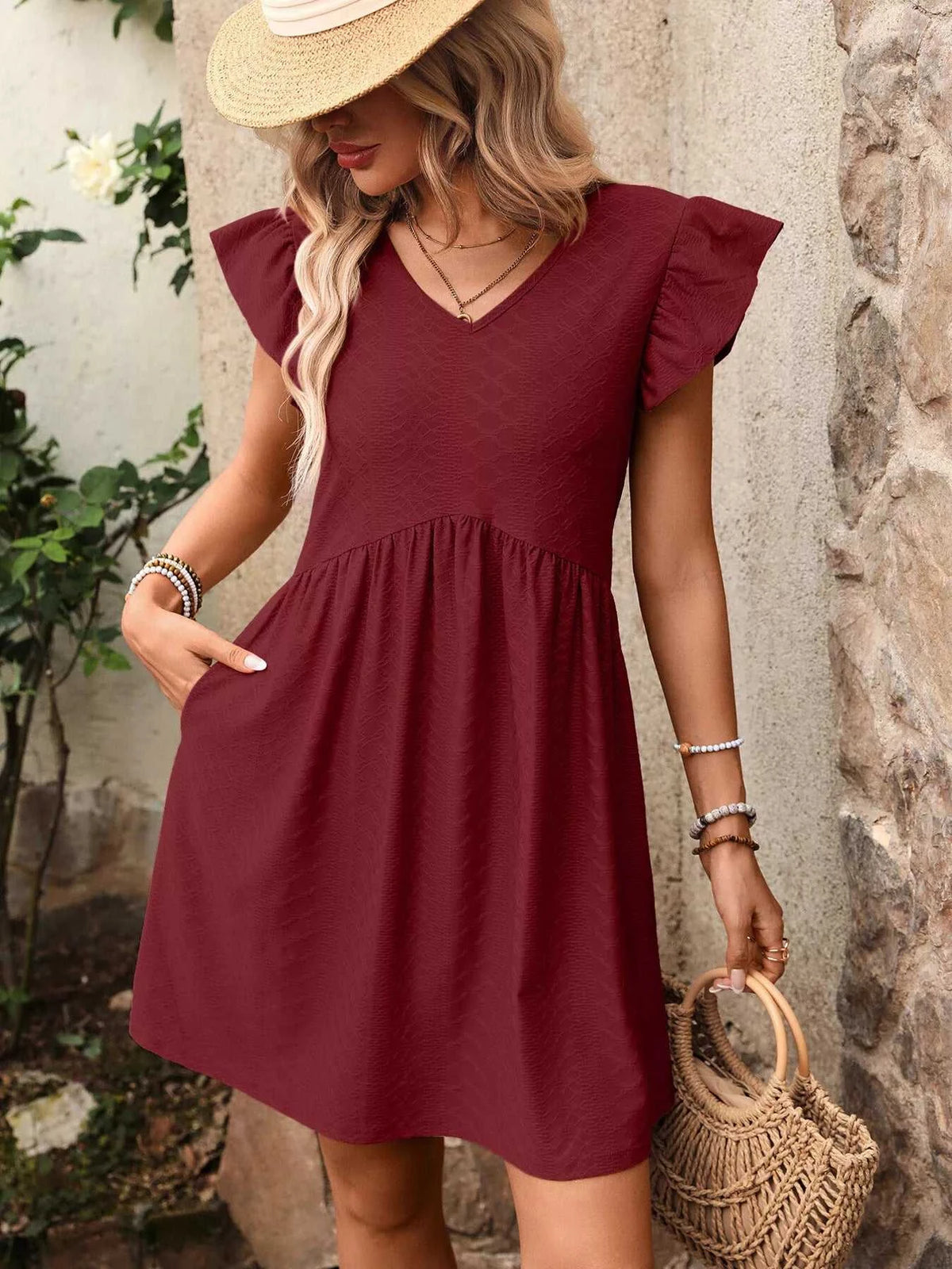 Ruffle Sleeve V-Neck A-Line Dress 100100170481531 30 Affordable Fashion Under $100 Jerry's Apparel 