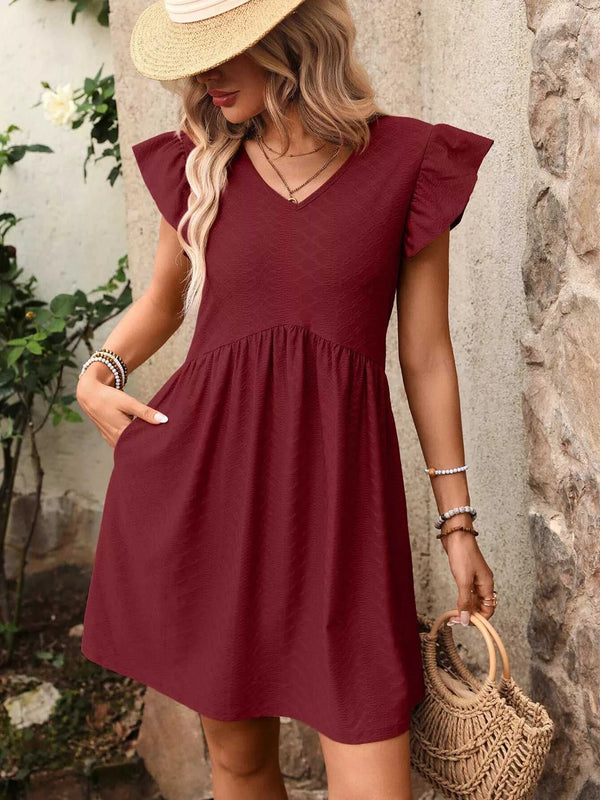 Ruffle Sleeve V-Neck A-Line Dress 100100170481531 30 Affordable Fashion Under $100 Jerry's Apparel 
