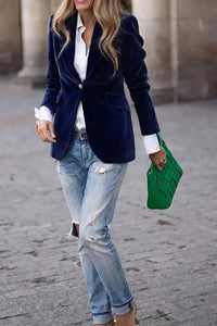 One Button Lapel Collar Long Sleeve Blazer 100100784441045 59 Jerry's Apparel 