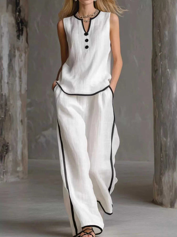 Full Size Contrast Trim Sleeveless Top and Pants Set Plus Size 101001507426114 43 Jerry's Apparel 
