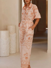 Printed Button Up Shirt and Pants Set