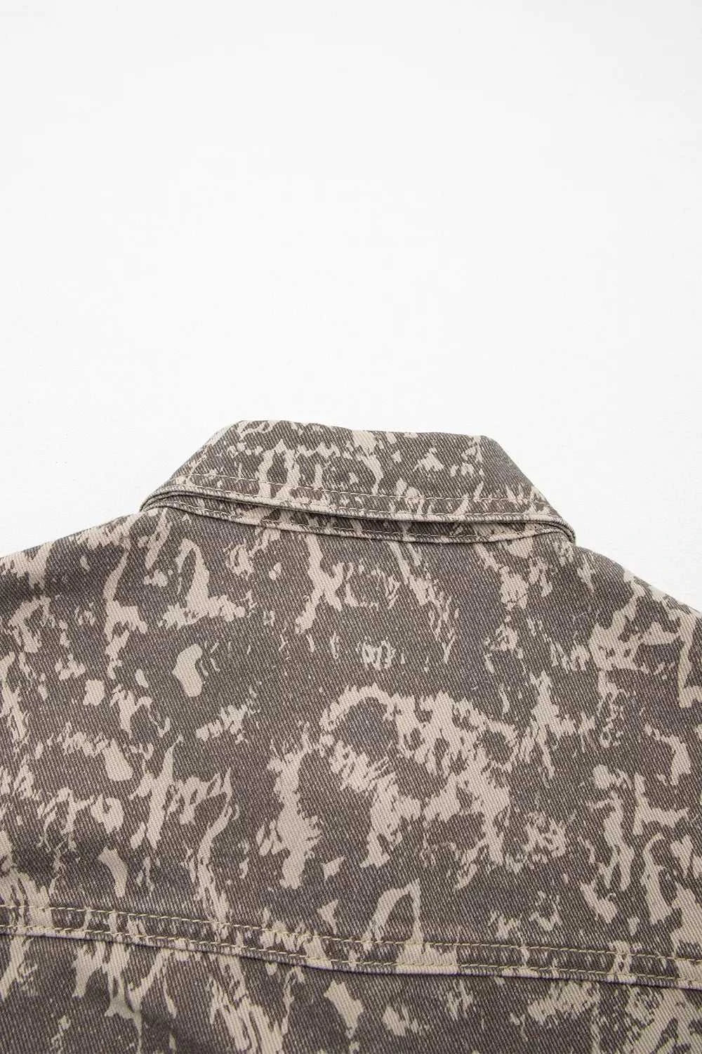 Abstract Print Long Sleeve Collar Raw Hem Denim Jacket 101003437845600 105 SYNZ Brand Collection Jerry's Apparel 