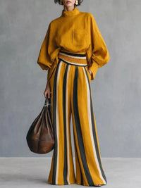Full Size Mock Neck Top and Striped Wide-Leg Pants Set Plus Size 101001535665890 65 Gifts for Her Jerry's Apparel 