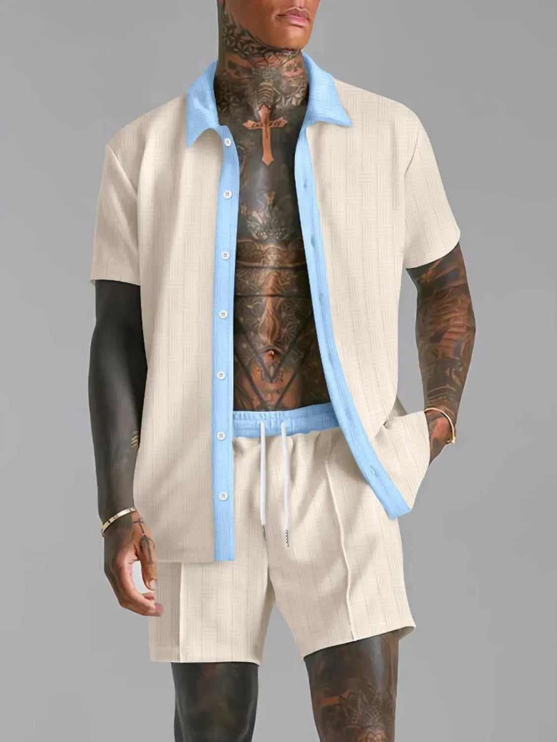 Men's Full Size Collared Neck Short Sleeve Top and Shorts Set Plus Size 100400325473808 40 Affordable Fashion Under $100 Jerry's Apparel 