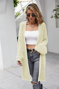 Angel Wings Herringbone Pattern Open Front Longline Fuzzy Cardigan