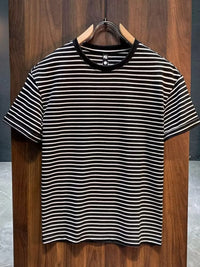 Men's Full Size Round Neck Contrast Striped T-Shirt Plus Size