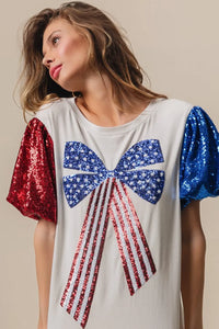 BiBi Sequin American Flag Bow Top
