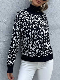Leopard High Neck Pullover Sweater 100100627892651 40 Affordable Fashion Under $100 Jerry's Apparel 