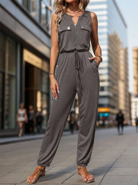 Drawstring Waist Sleeveless Jumpsuit
