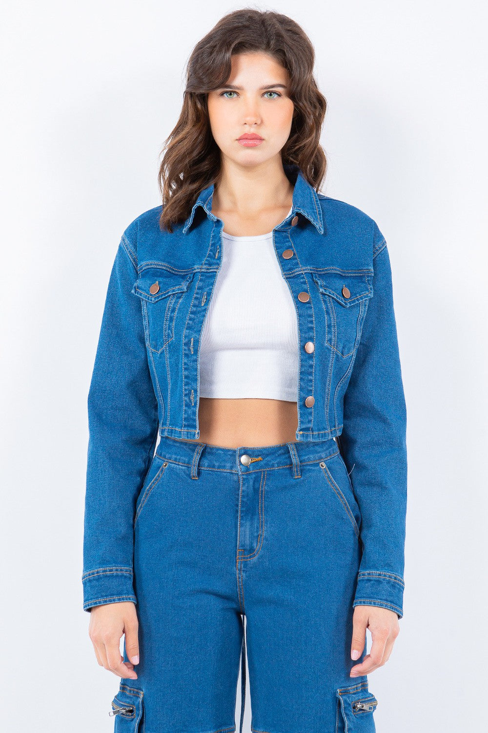 Laced Back Cropped Denim Jacket