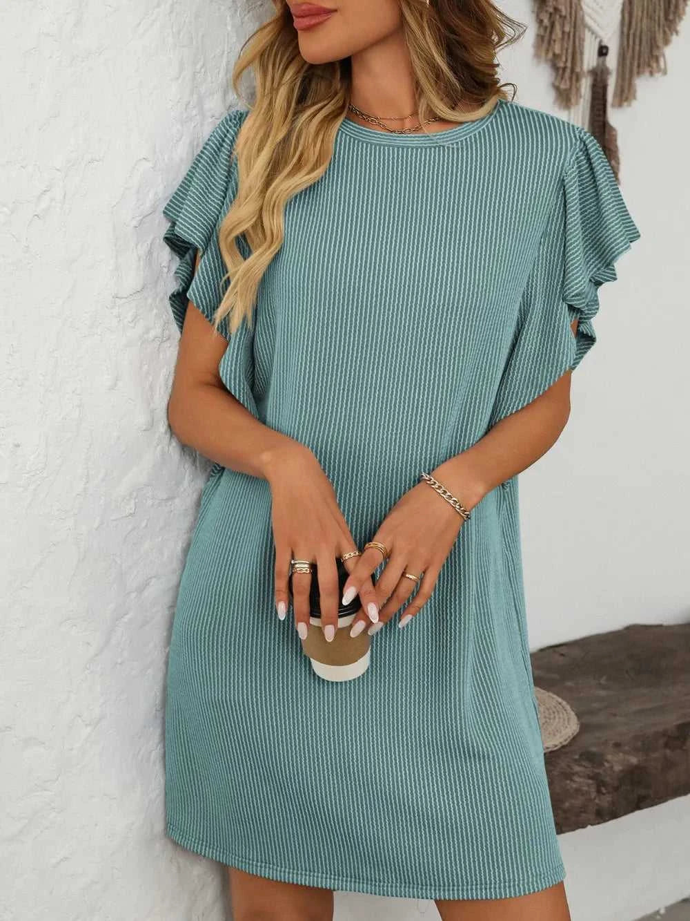 Mandy Ruffled Round Neck Short Sleeve Dress 100100862091074 26 Affordable Fashion Under $100 Jerry's Apparel 