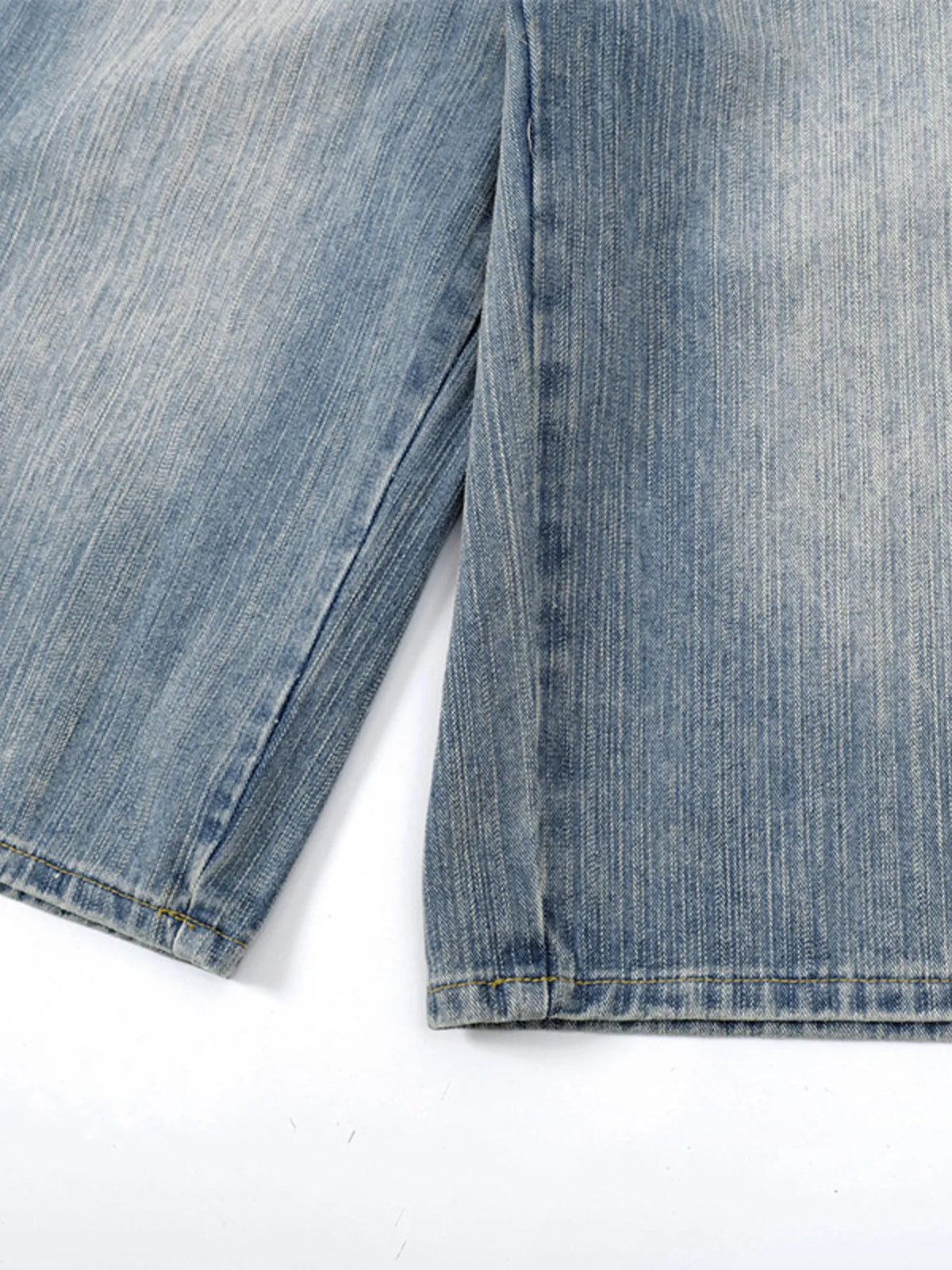 Men's Washed Denim Bermuda Shorts with Curved Pocket Detail