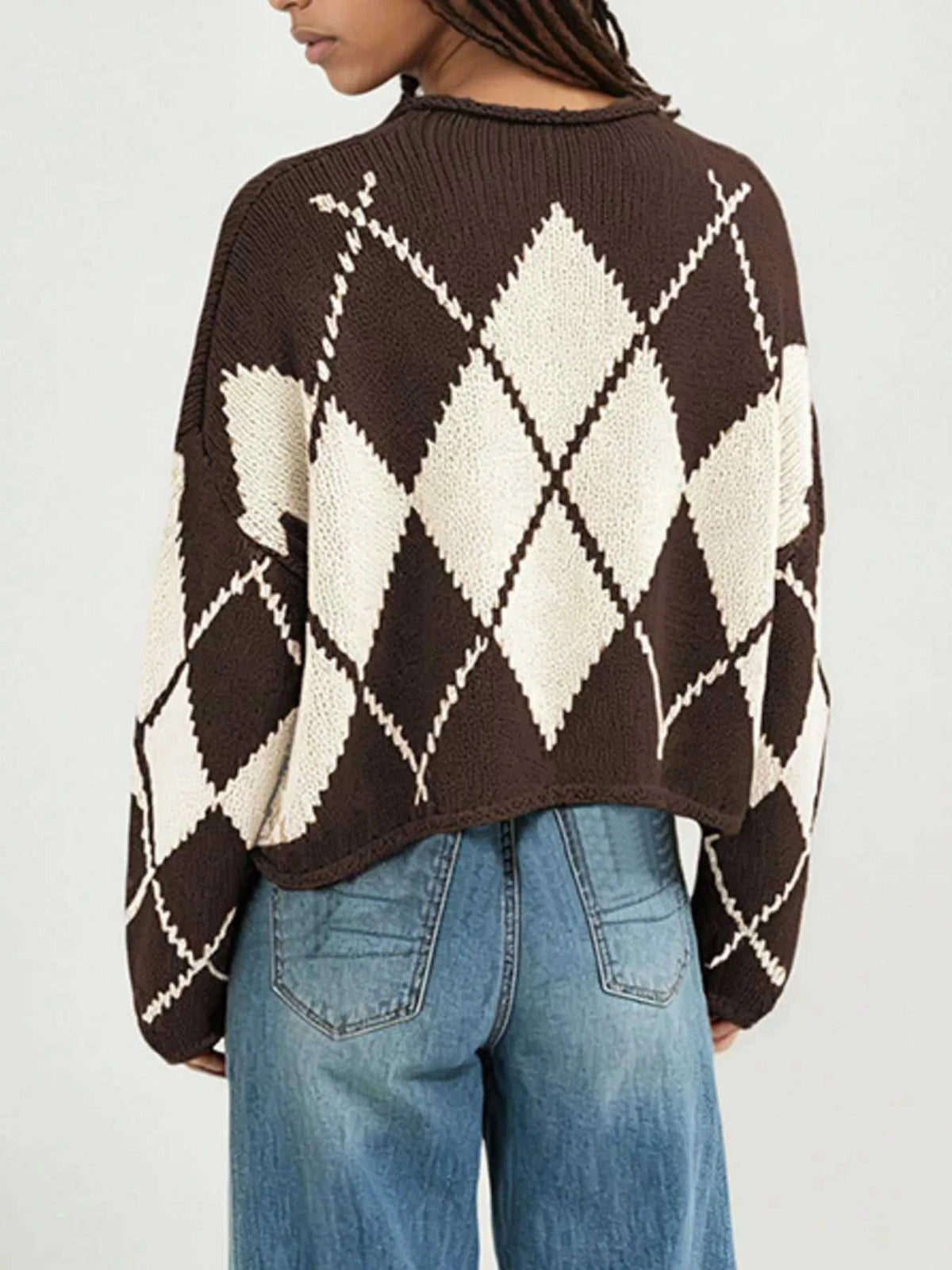 Argyle Pattern Knit Dropped Shoulder Sweater 100100844660276 45 Affordable Fashion Under $100 Jerry's Apparel 