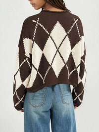 Argyle Pattern Knit Dropped Shoulder Sweater 100100844660276 45 Affordable Fashion Under $100 Jerry's Apparel 