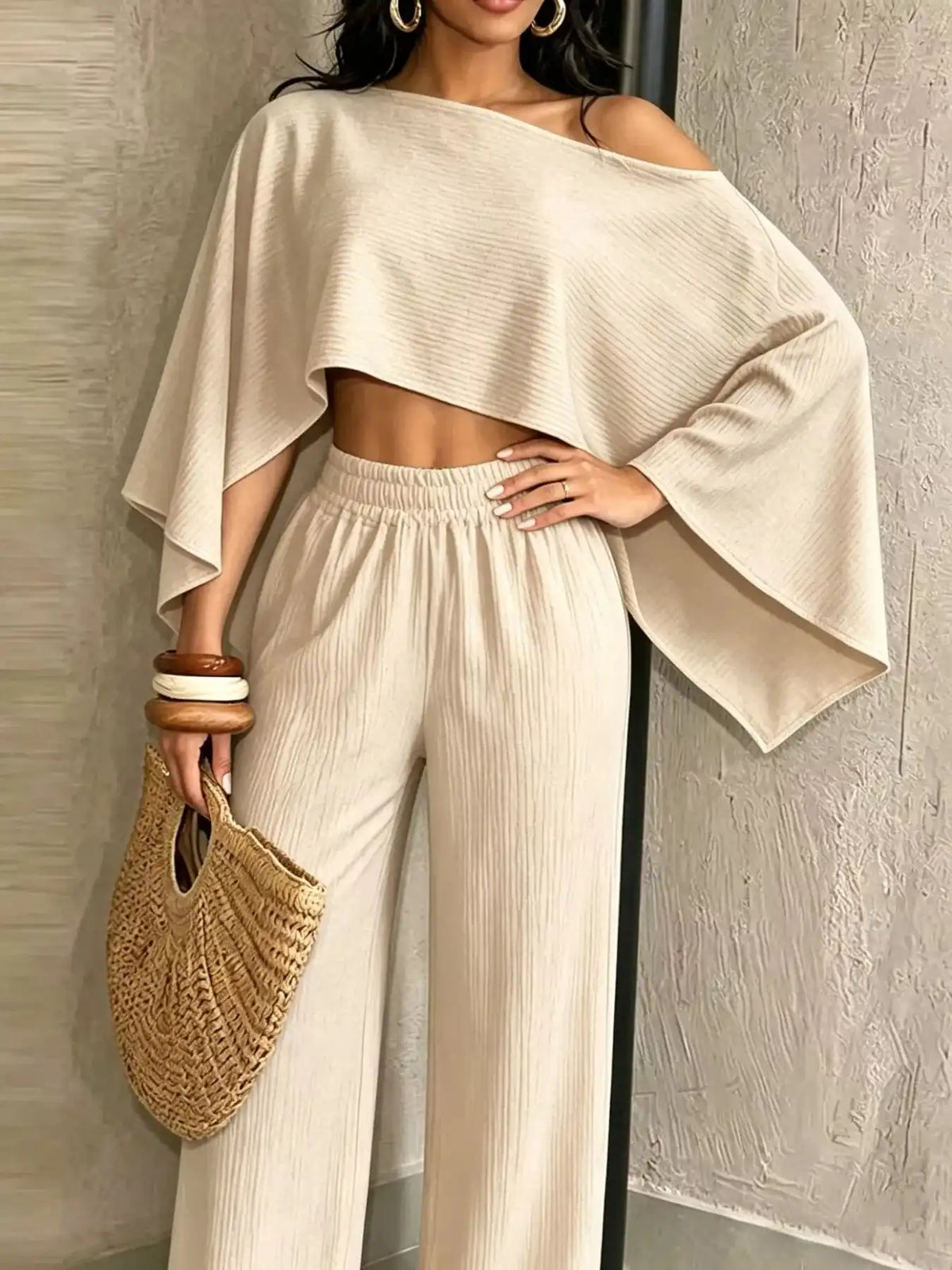 Boat Neck Crop Top and Wide-Leg Pants Set 101001634822589 57 Affordable Fashion Under $100 Jerry's Apparel 