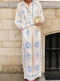 Printed Long Sleeve Shirt and Pants Set