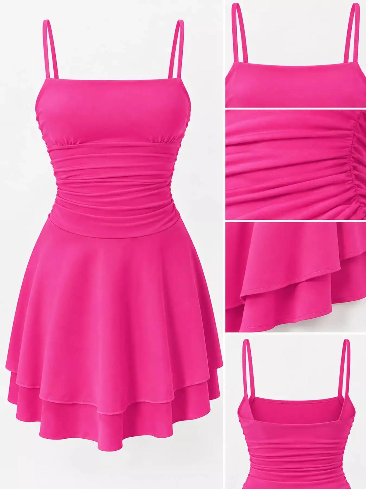 Ruched Spaghetti Strap Layered Mini Dress 101001361310686 33 Women's Dress Gifts for Her Jerry's Apparel 