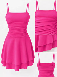 Ruched Spaghetti Strap Layered Mini Dress 101001361310686 33 Women's Dress Gifts for Her Jerry's Apparel 
