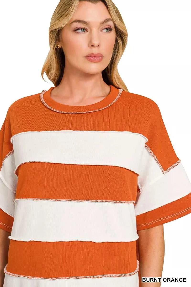 Zenana French Terry Striped Exposed Seam Top 100100815761548 24 Affordable Fashion Under $100 Jerry's Apparel 