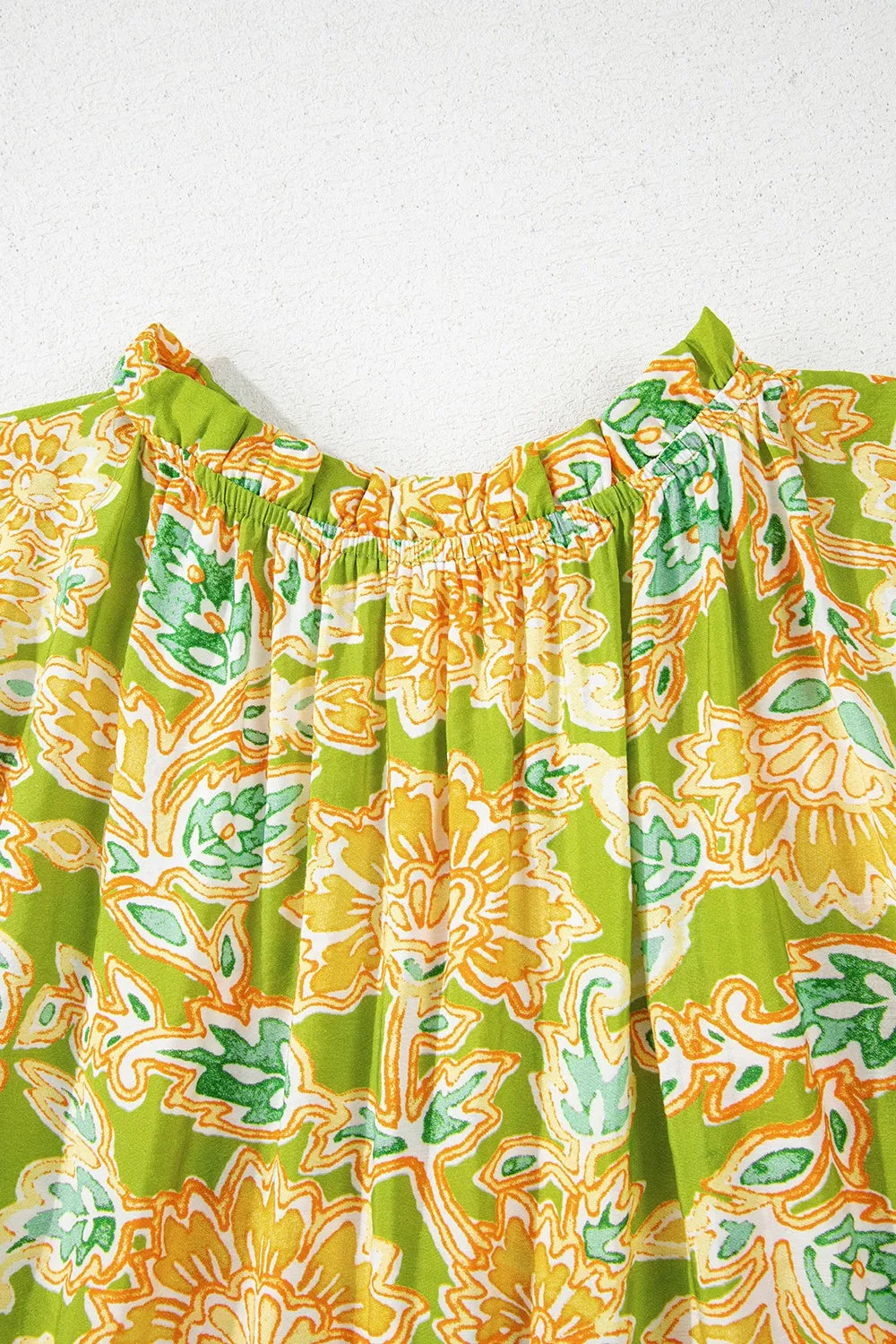 Multicolour Printed Contrast Bubble Sleeve Patchwork Blouse