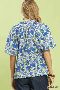 Umgee Floral Puff Sleeve Blouse with Scalloped Details 100100467791063 53 Affordable Fashion Under $100 Jerry's Apparel 