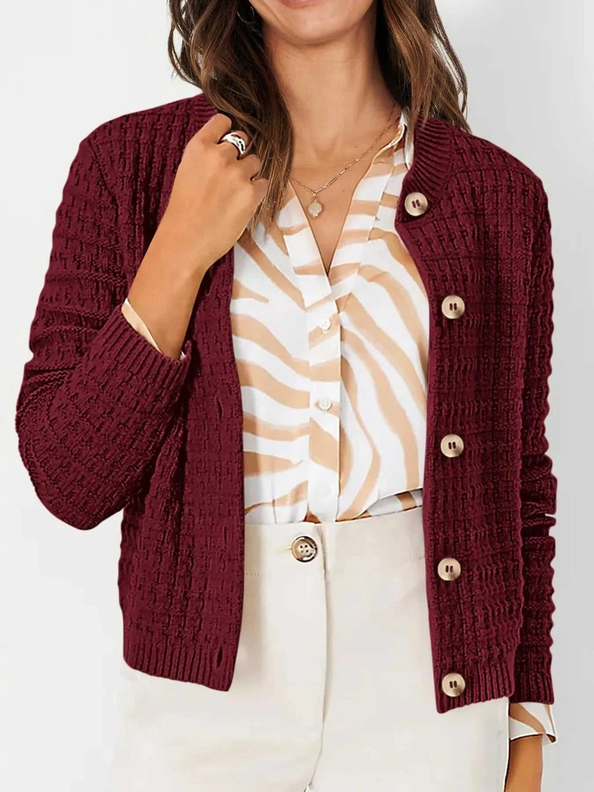 Textured Knit Button-Front Cardigan 100100626365347 44 Affordable Fashion Under $100 Jerry's Apparel 