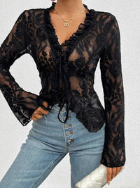 Tie Front Long Sleeve Lace Top 100100498929806 35 Affordable Fashion Under $100 Jerry's Apparel 