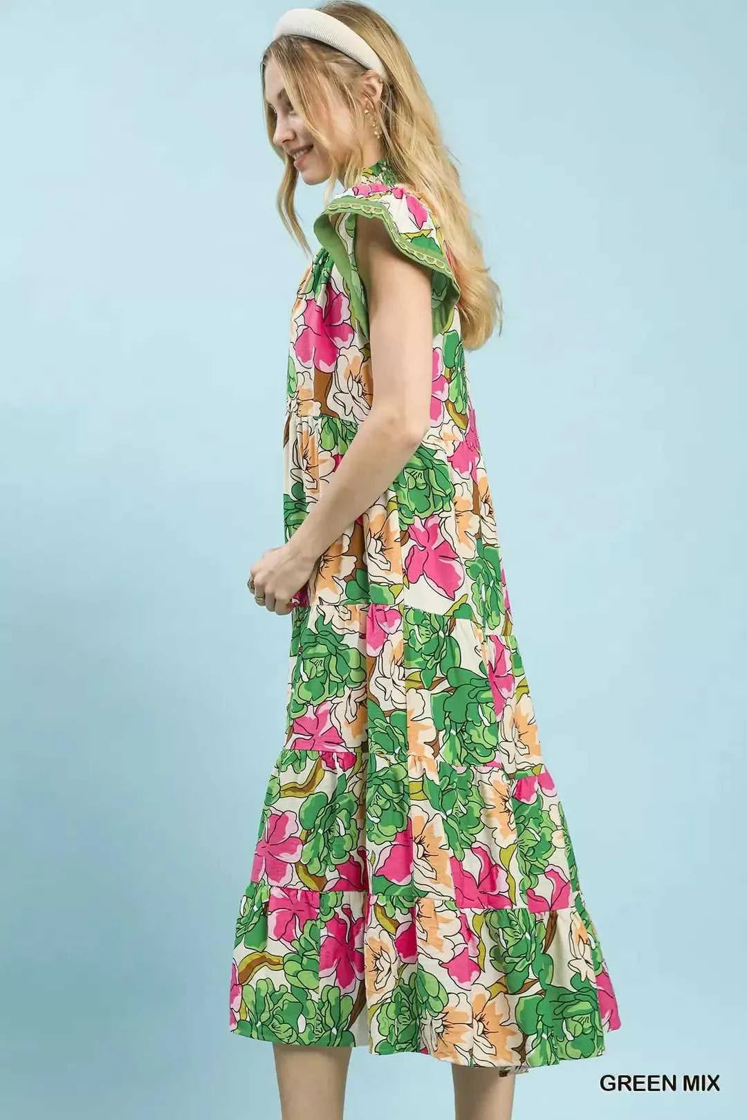 Umgee Mix Bold Floral Tiered Midi Dress 100100480481597 62 Affordable Fashion Under $100 Jerry's Apparel 