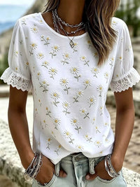 Plus Size Daisy Lace Detail Puff Sleeve T-Shirt 100100161881120 26 Affordable Fashion Under $100 Jerry's Apparel 