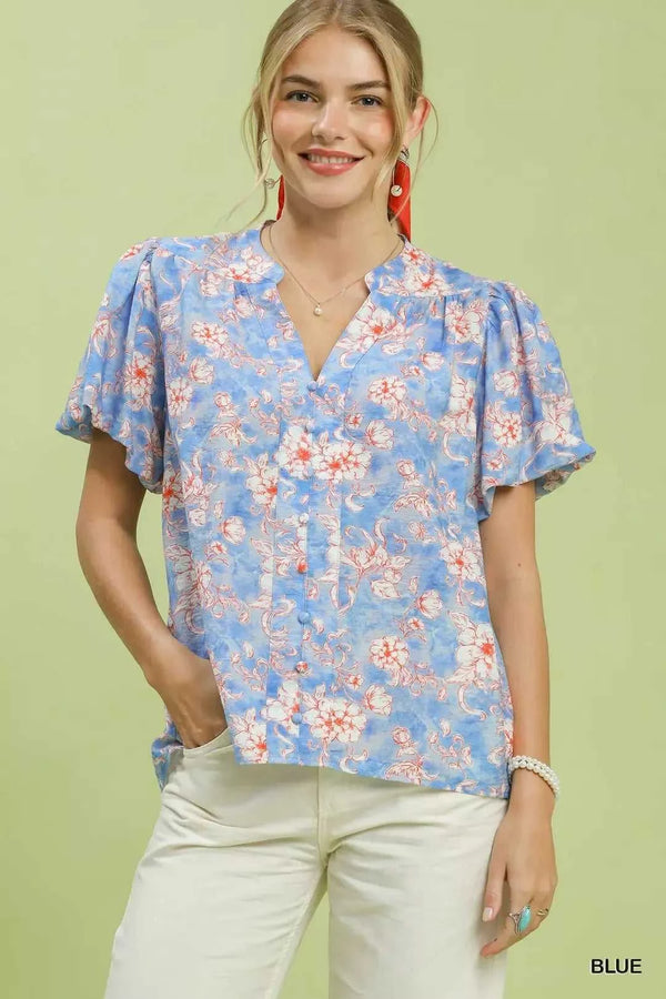Umgee Floral Button-Front Short Sleeve Shirt 100100097331745 49 Affordable Fashion Under $100 Jerry's Apparel 