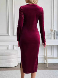 Velvet Slit Round Neck Long Sleeve Dress with Side Tie Detail 100100124814169 37 Affordable Fashion Under $100 Jerry's Apparel 