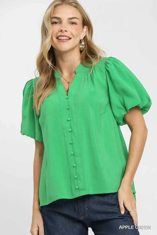 Umgee Button-Down Puff Sleeve Shirt 100100172431428 49 Affordable Fashion Under $100 Jerry's Apparel 