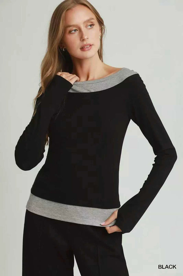 Umgee Layered Twofer Long Sleeve Top 100100420271482 42 Affordable Fashion Under $100 Jerry's Apparel 