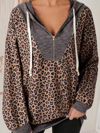 Ribbed Leopard Print Contrast Collar Zip Hoodie 100100044377034 47 Affordable Fashion Under $100 Jerry's Apparel 