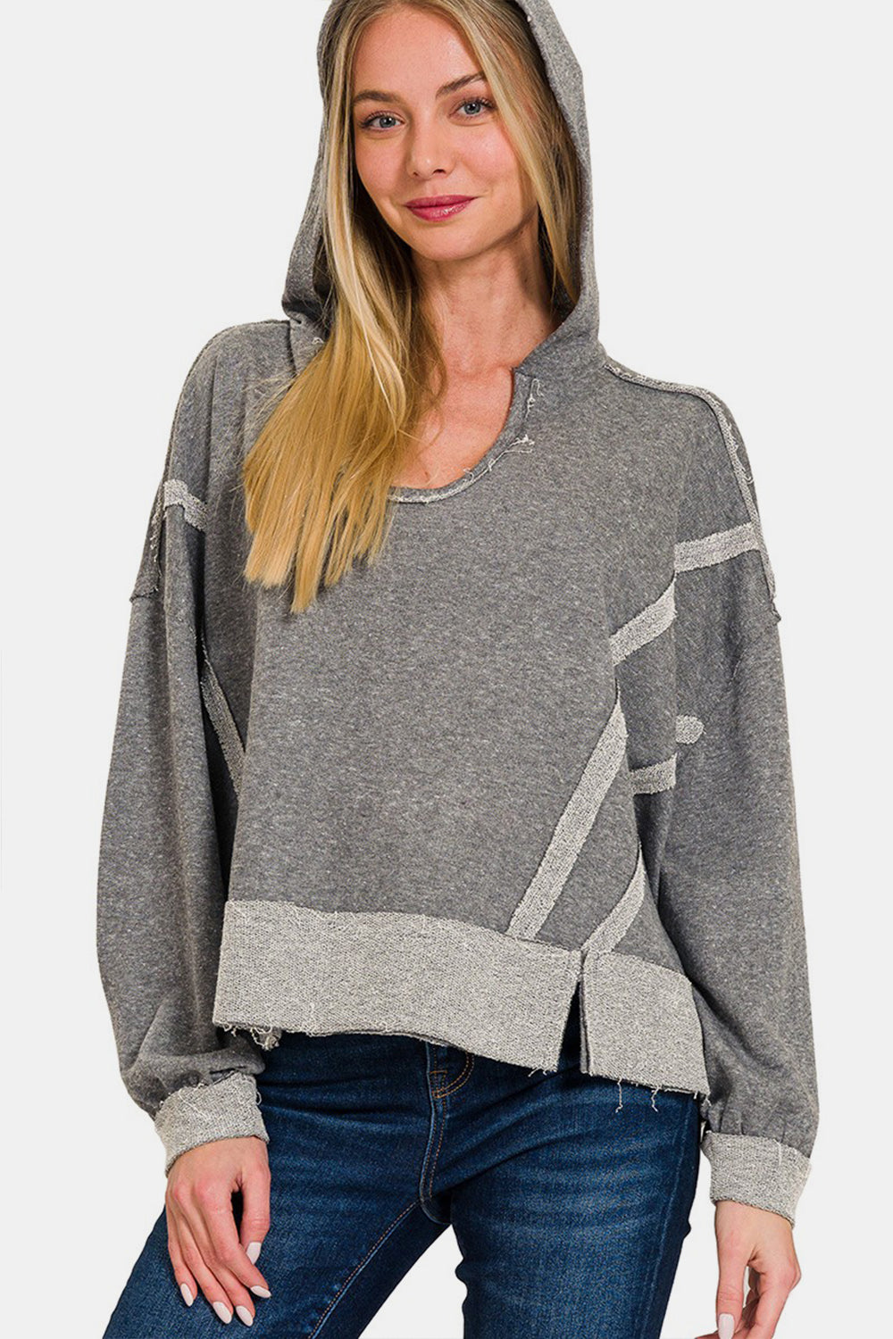 Contrast Trim Slit Hoodie